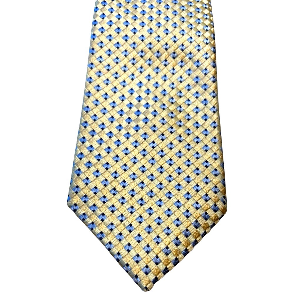Michael Kors Tie Necktie Yellow Blue Black Diamonds Woven 58 in Craft Mens
